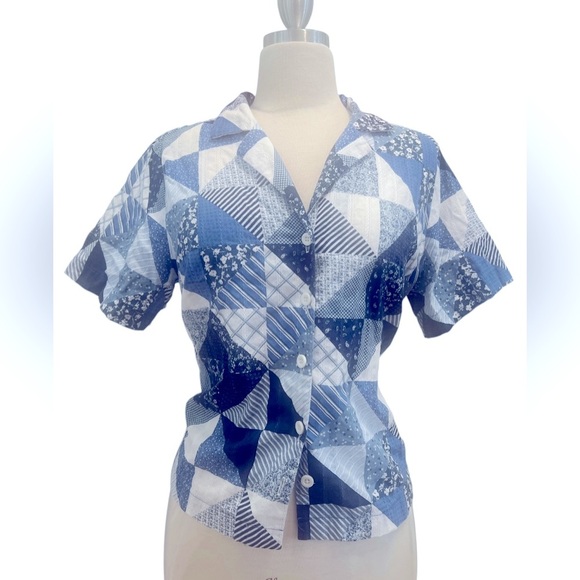 A N A - ❤️ Blue and White Patchwork Shirt - Picture 2 of 7